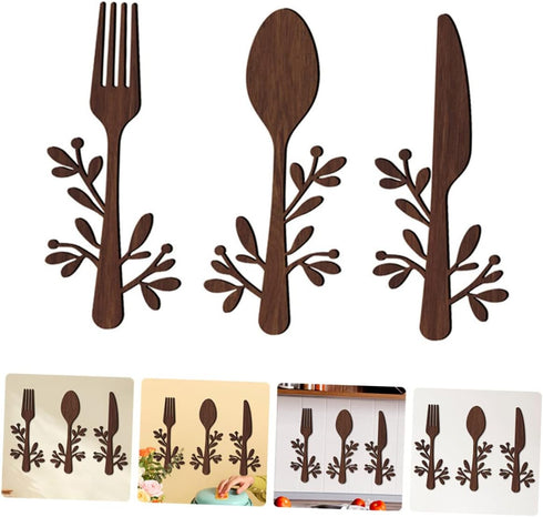 Yardenfun 3pcs Wooden and Fork Pendant Kitchen Utensils Wall Sign Fork and Spoon Wall Decor Wood Spoon Fork Sign Farmhouse Wooden Wall Plaque Coun...