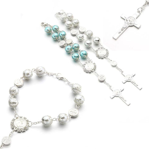 2 PCS Car Interior Rearview Mirror Decorative Pendant, 0.39" Rosary with Tori Cross Bead Hanging Pendant Bead String, Multi-Purpose Personalized F...