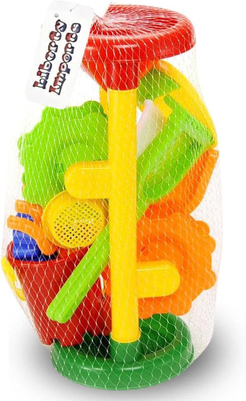 Liberty Imports Double Sand & Water Wheel Tower Beach Toy Set w/Built-in Funnel, Sieve, Bucket, Shovel, Rake, Animal Molds for Kids, Toddlers Play...