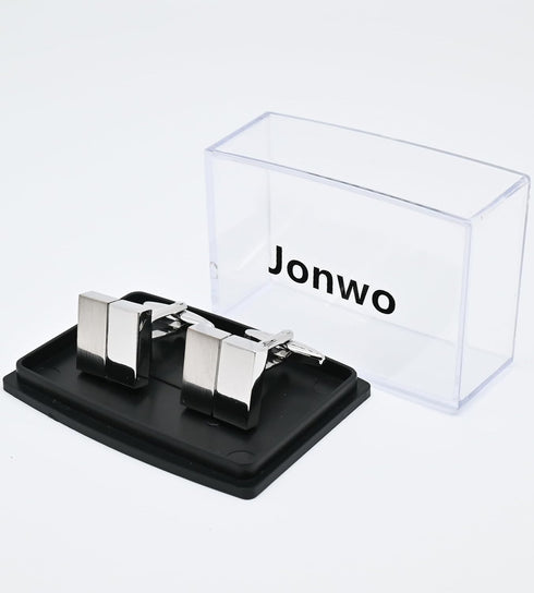 Silver Classic Square Cufflinks for Men with Gift Case Classic Square Brush Shinny Men's Cufflinks Jewelry Set for Wedding Party Anniversary Busin...