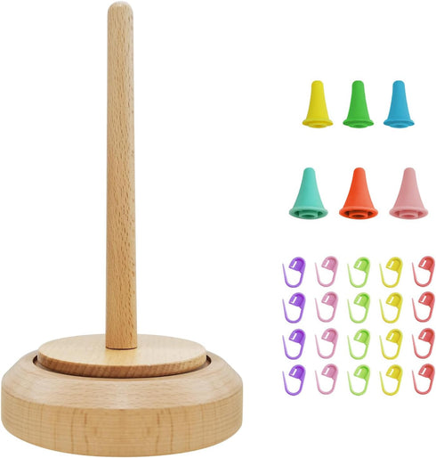 Wooden Yarn Holder Dispenser for Crocheting, Yarn Ball Holder for Knitting, Yarn Spindle Dispenser with Crochet Accessories (Single Ball)...