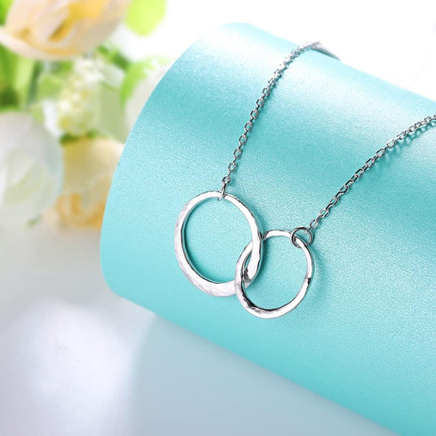 Sterling Silver Two Interlocking Circles Necklace Infinity Mother Daughter Necklace, Best Friend Sister Necklace Birthday Gift...