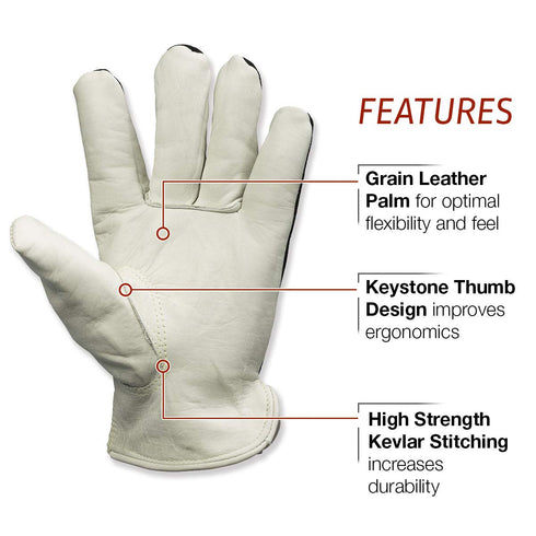 Lincoln Electric Welders Leather Drivers Gloves | Top Grain & Split Leather | Cotton Liner | Medium | K3770-M, White...
