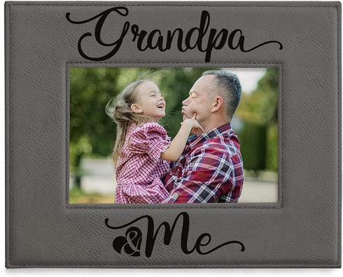 KATE POSH - Grandpa & Me Engraved Grey Leather Picture Frame, First Grandchild Gifts, Best Grandpa Ever, Grandparents Gifts (5x7-Horizontal)...