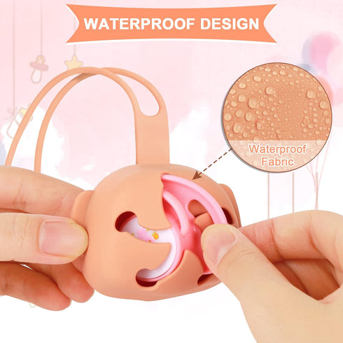 Accmor Silicone Baby Pacifier Case, Baby Pacifier Holder Case Pouch Box for Diaper Bag, Baby Pacifier Container for Travel, Apricot...