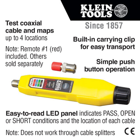 Klein Tools VDV512-100 Cable Tester, Coax Explorer 2 VDV Tester, Push Button Operation For Wire Tracing, Testing and Mapping Coaxial Cable...