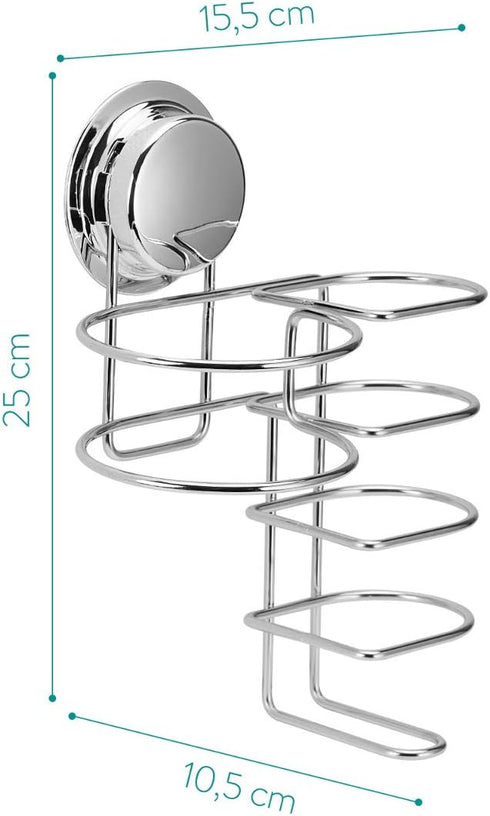 Navaris Hair Dryer and Flat Iron Holder - Suction Cup Wall Mount Blow Dryer and Straightener Mounted Storage Organizer for Bathroom - Stainless St...