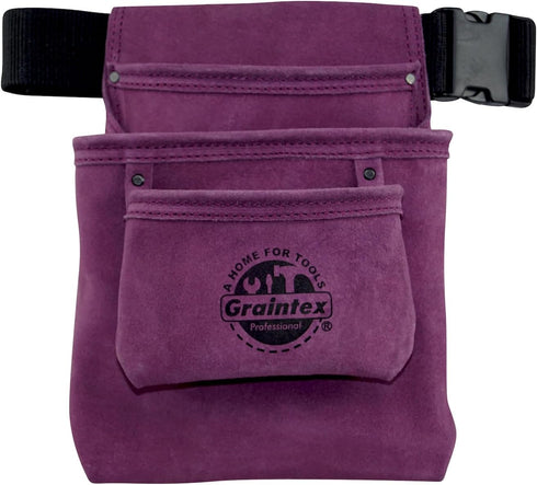 Graintex SS2082 3 Pocket Nail & Tool Pouch Purple Color Suede Leather with 2” Webbing Belt for Constructors, Electricians, Plumbers, Handymen...