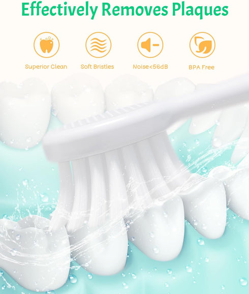 NELL&WELL Kids Electric Toothbrush with 2mins Brushing Timer, Battery Powered Toothbrushes with 3 Soft Bristles Heads for Children Boys and Girls ...