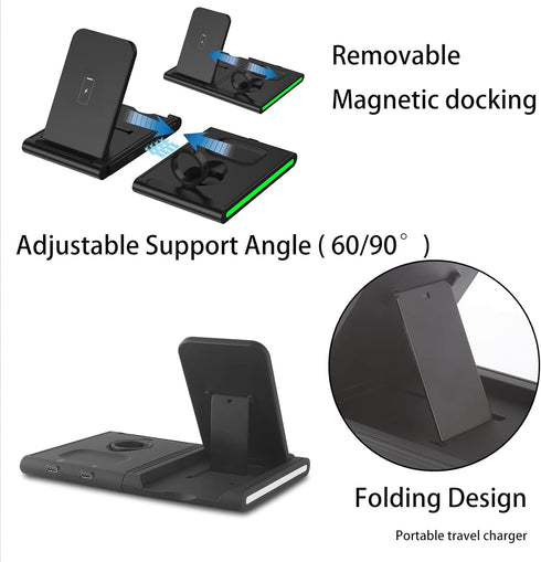 Portable Fast Wireless Charger, 4 in 1 Qi Fast Wireless Charging Station, Detachable Wireless Charger Station for iPhone 13/12/12 Pro/11/11 Pro/XR...