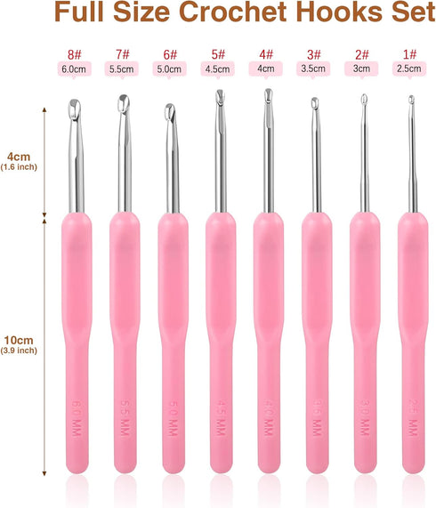 8PCS Crochet Hooks Set Pink Crochet Set Smooth Knitting Needles Kit Silicone Crochet Hook......