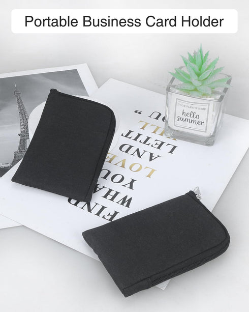 Business Card Holder, Business Card Case Zipper Pocket Card Holders Business Card Wallet Business Card Carrier for Men or Women (Black)...