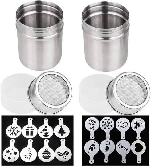 2 Pcs 10oz Stainless Steel Powder Shakers, TuNan Coffee Cocoa Cinnamon Dredges with Fine-Mesh Lid, Sugar Spice Seasoning Cans for Kitchen Cooking ...