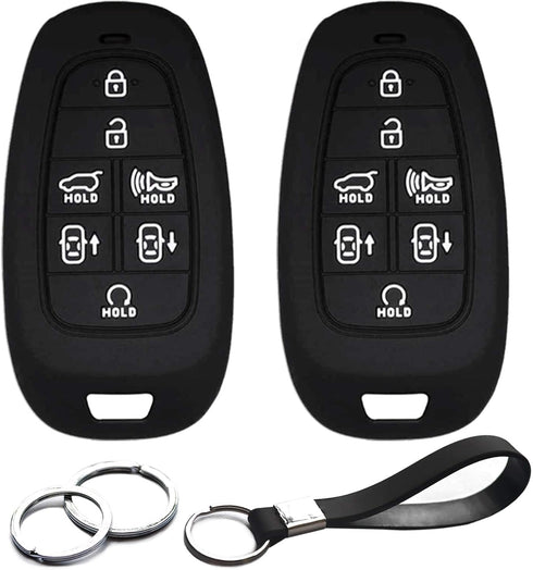 2pcs Compatible with Hyundai Tucson Palisade Nexo Santa Fe Sonata Ioniq Smart 7 Buttons Key Fob Cover Case Key Chain Protector Keyless Entry Remot...