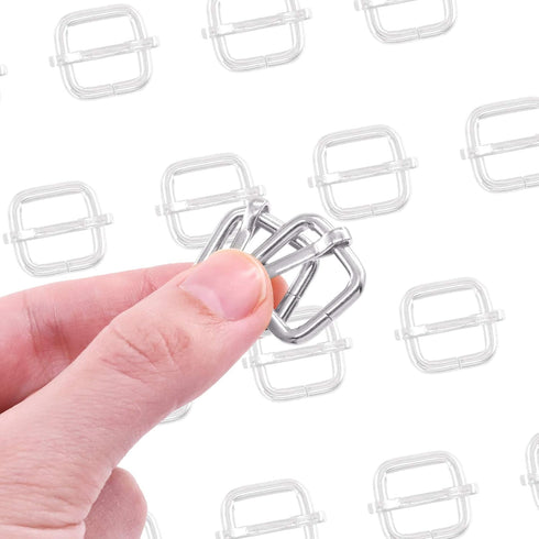 Swpeet 60Pcs 1/2 Inch - 13mm Sliver Metal Rings Metal Rectangle Adjuster Triglides Slides Buckle, Roller Pin Buckles Slider Strap Adjuster Keychai...