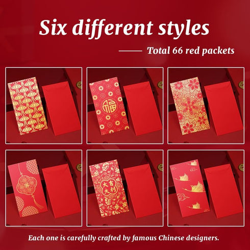 66 Pcs Chinese New Year Red Envelope 2024 Dragon,6 Styles of Red Envelopes Chinese New Year Dragon Red Packet,lucky Chinese Red Money Envelope Wed...