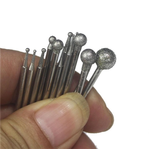 ?????? ???? 13 Pcs Ball Shape Diamond Burr - 3/32'' Shank Diamond Mounted Round Ball Burs Stone Carving Bits for Rotary Tools includes Dremel...