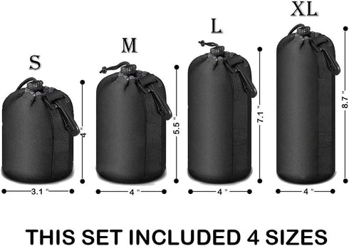 Selens 4 Pack Lens Cases with Thick Protective Neoprene Camera Lens Pouch Set for DSLR Camera Lens Sony Nikon Olympus Panasonic - Size: Small, Med...