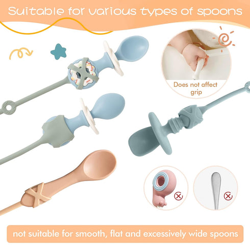 Baby Spoons Self Feeding 6 Month,SMAutoLife Toddler Utensils Holder Strap Food Grade Silicone Keep Fork and Spoon Off The Floor Great for Kids,Hoo...