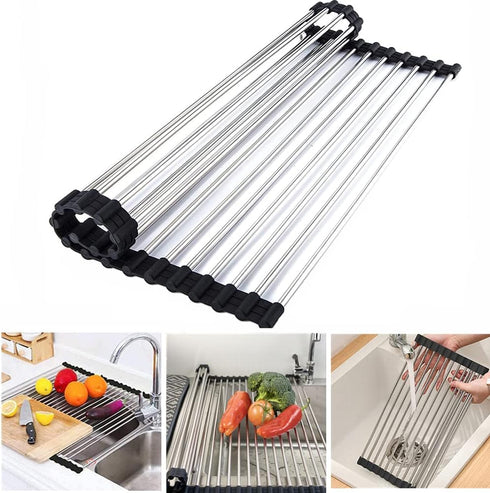 Stainless Steel Roll Up Dish Rack Over The Sink Roll Out Dish Drying Rack for Kitchen Dishes,Cups...