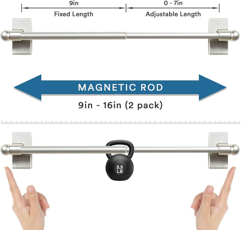 H.VERSAILTEX 2 Pack Magnetic Curtain Rods for Metal Doors Top and Bottom Multi-Use Adjustable Appliances for Iron and Steel Place, Petite Ball End...