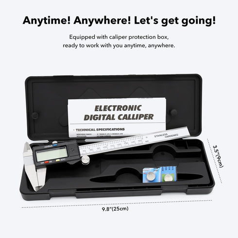 Digital Caliper Precise Measuring Tool, Vizbrite 6 inch Stainless Steel Electronic Vernier Calipers with Auto-Off Large LCD Screen, Accurate to ±0...