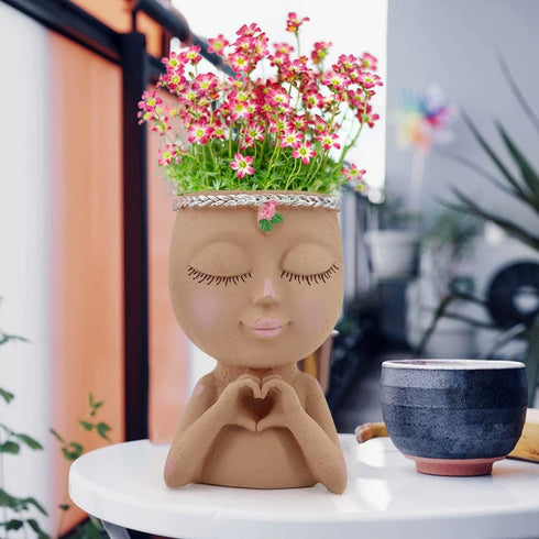Meltset Face Planters Pots Head Unique Face Flower Pot Head Planter for Indoor Plants Cute Small Succulent Pots Indoor Plant Pot with Drainage (Br...