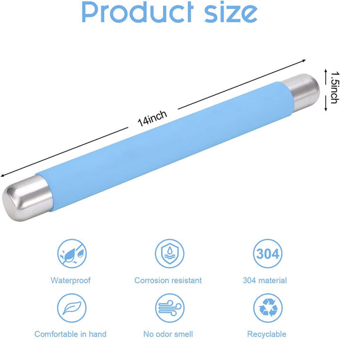 Rolling Pin Dough Roller for Baking with Thickened Non Stick Silicone Metal Handle Rolling Pin Stainless steel Fondant Roller Pin Cookie Pastry Ki...