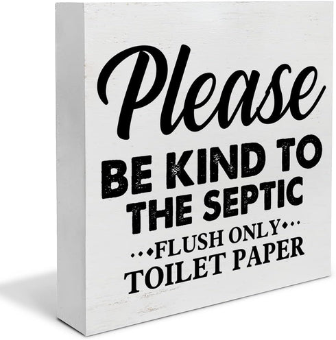 Country Only Flush Toilet Paper Wood Box Sign Decor Desk Sign Be Kind to the Septic Wooden Box Block Sign Rustic Home Bathroom Shelf Wall Decorati...