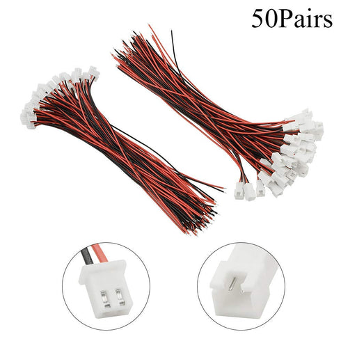 XINGYHENG 100Pcs (50Pairs) 2.54mm 2PIN Female and Male Connecting Plug with Red Black Terminal Connector Wire Cable Compatible with JST-XHP 200mm...
