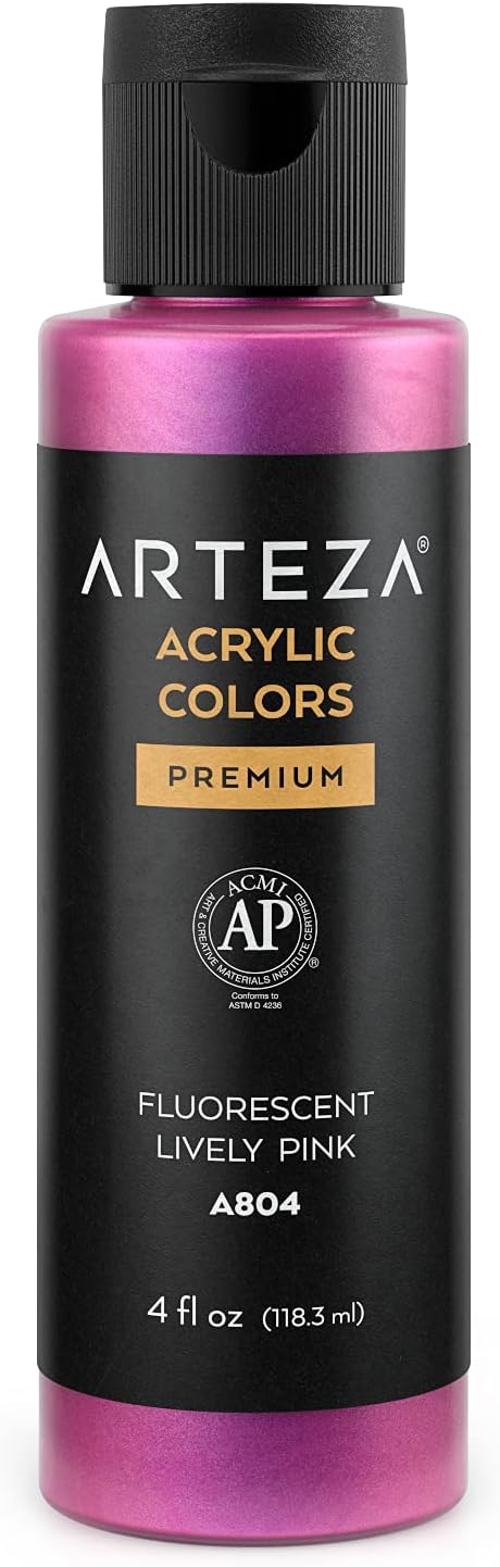 ARTEZA Iridescent Acrylic Paint, Fluorescent Lively Pink, 118 ml Bottle, Heavy Body Acrylic Paint, Professional Art Supplies for Acrylic Painting...
