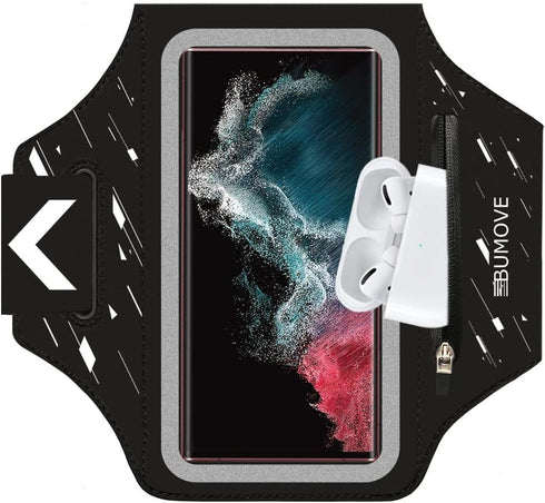 Running Armband for Samsung Galaxy S25 /S24/ S23 /S22/ S21 Ultra,S25+ S24+ S23+ S22+ S21+, Gym Workout Arm Band, with Earbuds Card Holder (Black)...