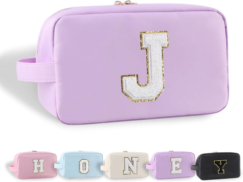 Skincare Bag Travel Essentials Personalized Initial Makeup Bag for Women Water-resistant Toiletry Bathroom Bag With Portable Handle and Pockets (L...