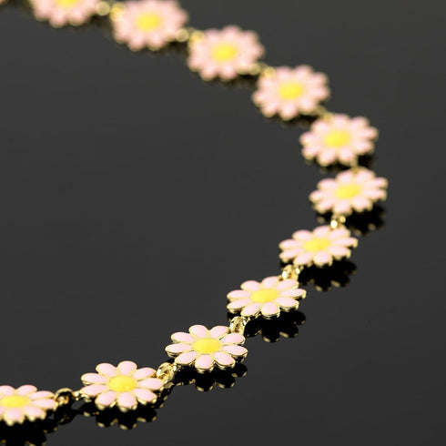 YOUBEIYEE Pink Enamel Daisy Chain Gold Plated Brass Chain for Jewelry Making Oil Drip Floral Jewelry Chains Bulk Flower Decortaion Craft Chain Rol...