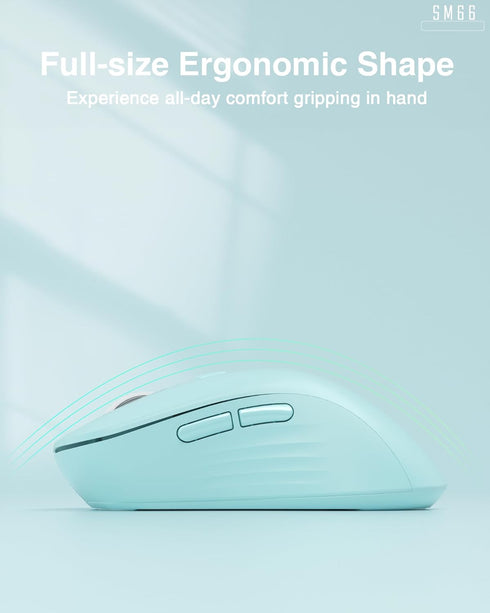 SM66 Green Silent Dual Mode Wireless Mouse for Laptop, Adjustable 4800 DPI,Rechargeable Computer Mouse for Bluetooth and Wireless Connection...