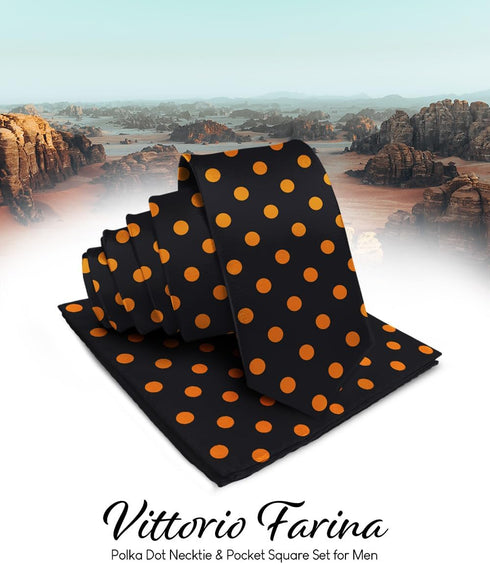 Vittorio Farina Premium Satin Polka Dot Necktie & Pocket Square Set for Men - Matching Men's Tie Set...