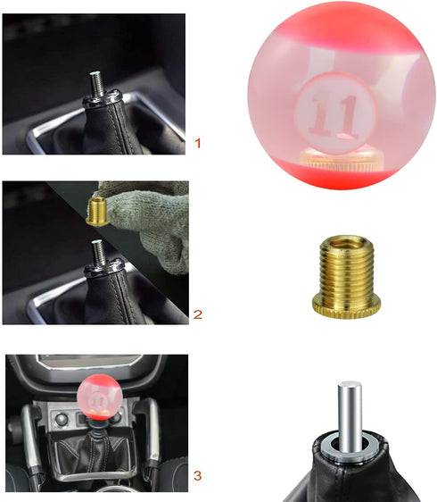 Lunsom Round Ball Shift Knob, Gear Shifter Knobs with 3 Adapters Head Shift Ball Handle for Manual Automatic Vehicles,Amber-red...