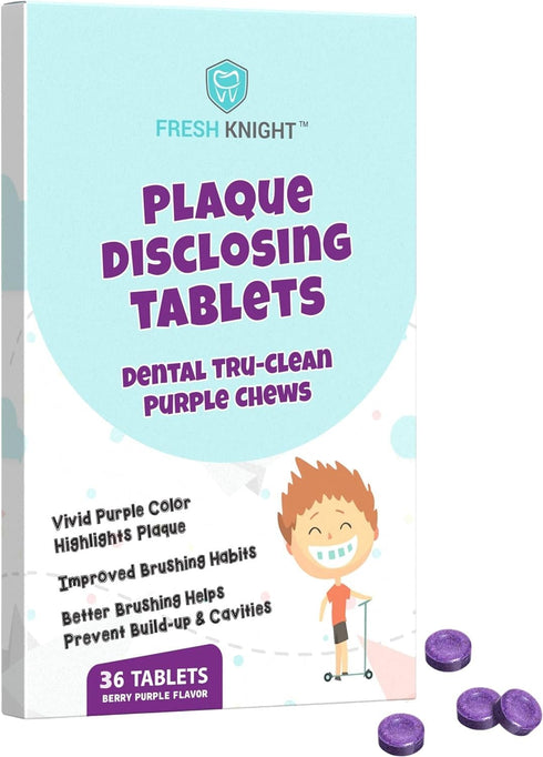 36 Count, Plaque Dental Disclosing Tablets for Kids or Adults, Shows Plaque, Helps Teach Brushing Habits for Clean Teeth, by Fresh Knight, Pack of...