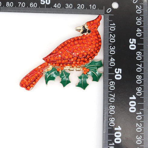 Large Gold Tone Northern Cardinal Brooch With Red Color Crystal Rhinestone Bird Brooches Pins Christmas Bird Brooch...