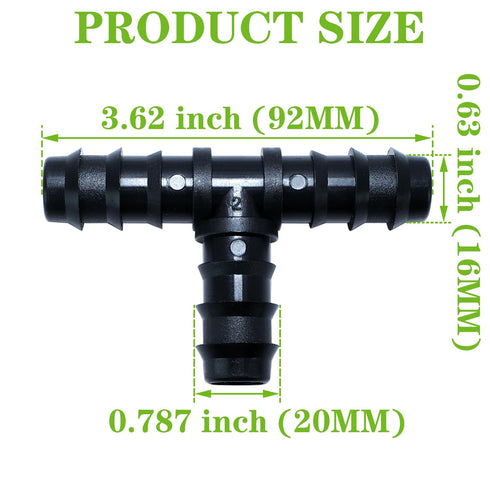 16PCS Drip Irrigation Barbed Tee Fitting Kits for 3/4 Inch Tubing 20MM OD .79" ID Barbed Tee Connectors Drip Line Connector Drip Hose Connector Dr...
