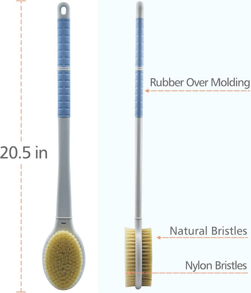Shower Brush with Soft and Stiff Bristles,20.5" Extra Long Handle Dual-Sided Back Scrubber Bath Brush Body Exfoliator for Wet or Dry Brushing (Gre...
