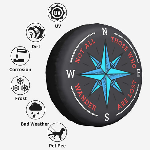 Not All Those Who Wander are Lost Compass Spare Tire Cover 16 Inch Wheel Protector for Truck SUV Trailer Camping Rv Tire Covers...