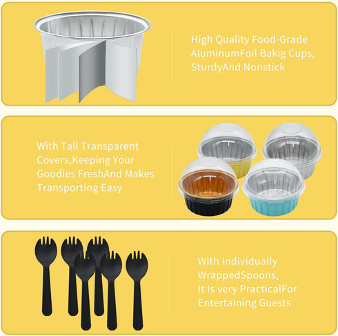 Disposable Ramekins, Gold 30pcs 5oz Mini Aluminium Foil Baking Cups with Lids Creme Brulee Cupcake Liners, Desert Cheesecake Pans Flan Molds for P...