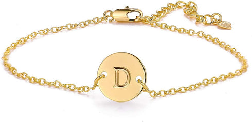 Gold 26 Initial Bracelet For Women Letter Initial Adjustable Chain Round Bracelet For Teen Girls (D)...