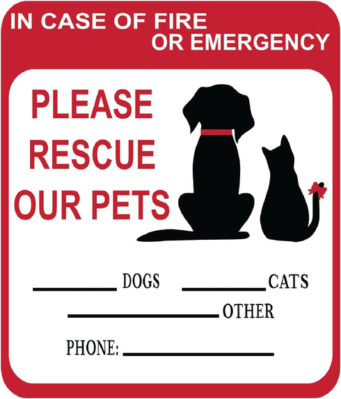 in Case of Fire Or Emergency Please Rescue Our Pets 5 Inch Front Door Window Alarm Alert Animal Pet Dog Cat Kitten Bird Rabbit Rescue House Home R...