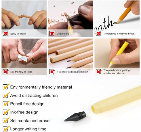 Infinity Pencil,7PCS Inkless Pencil Inkless Magic Pencil with Extra 7 Eraser Reusable Everlasting Pencil with 7 Replaceable Nibs for Writing Drawi...