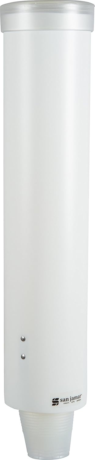 San Jamar Medium Pull-Type Cup Dispenser 4-10 Oz. Cups with Flip Cap for Restaurants, Dining Halls, and Fast Food Plastic, 16 Inches, White...