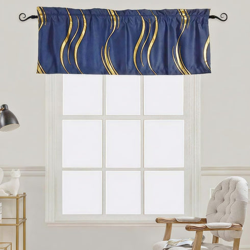 MYRU 1 Panel Foil Print Blackout Striped Curtain Valance for Kitchen Window (Navy and Gold, 54x18 Inch)...