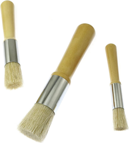 Wooden Stencil Brush 3PCS Natural Pure Hog Bristle Template Paint Brushes for Acrylic Oil Watercolor Art Painting Stencil Project Card Making DIY ...