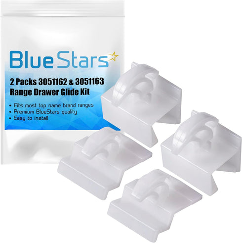 2 Packs 3051162 & 3051163 Range Oven Front and Rear Drawer Glide Replacement Kit by BlueStars - Exact Fit for Electrolux and Frigidaire Ranges - Replaces AP2121517 PS434226 PS434227